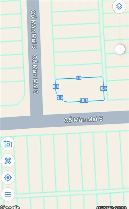 Bán lô góc 2mt đường cổ mân mai 3 và 5 , hòa xuân, cẩm lệ, dt 152m2, giá 6 tỷ 5 tl