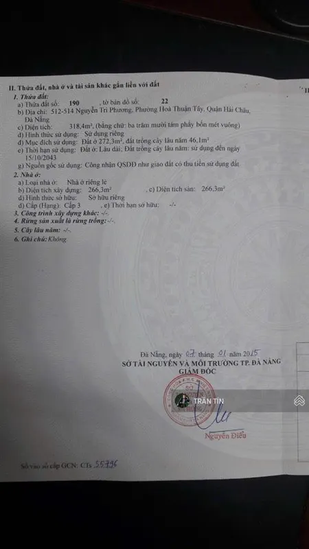 Lô đất mặt tiền đường nguyễn tri phương. trung tâm thành phố.