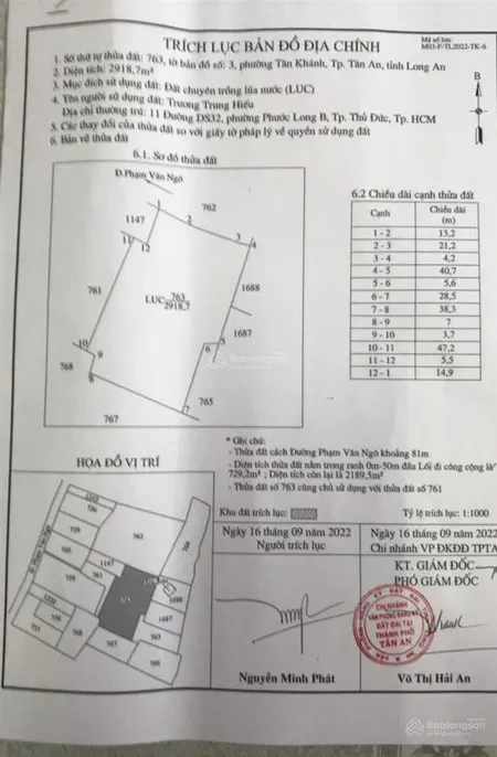 Bán đất thổ cư + vườn giáp sông bảo định, mt phạm văn ngô, tp. tân an, dt 5000m2, 0915 322 ***