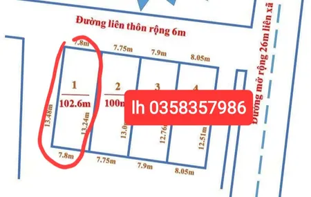 Bán đất 102.6m² ngang 7.8m giá 1.13 tỷ Xã Trung Giã