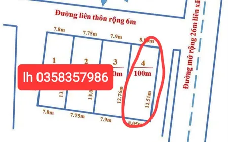 Bán đất 100m² ngang 8.05m giá 1 tỷ 050 Xã Trung Giã
