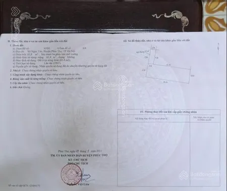 Bán 63,8m2 đất ở lâu dài gần trường thpt ngọc tảo, phúc thọ, hà nội. cách đường 32 chỉ 50m