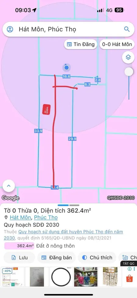 Bán đất 165m² ngang 5m giá 4.5 tỷ Xã Hát Môn