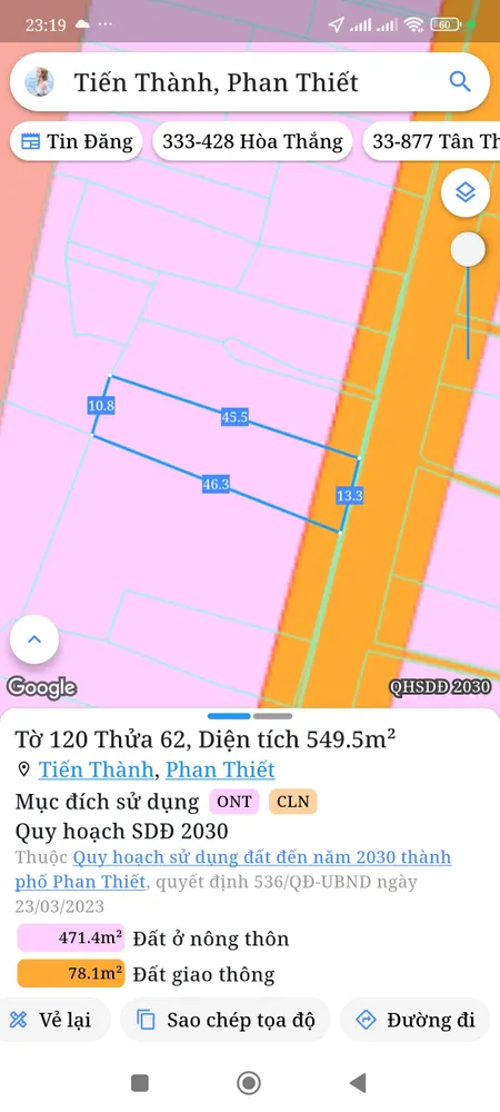 Bán đất 549.5m² ngang 13,3m giá 8.24 tỷ Phường Tiến Thành