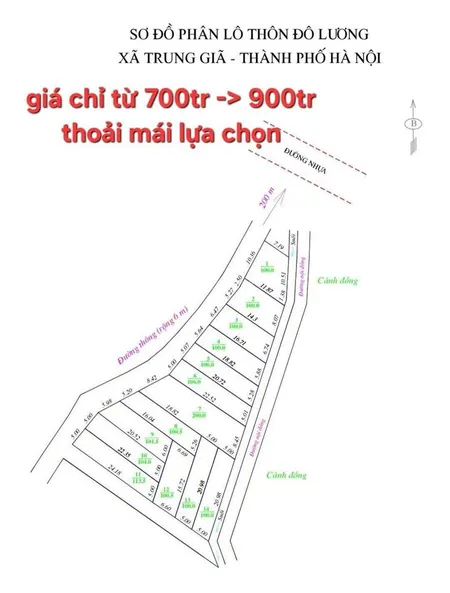 Chính chủ phân lô đô lương bắc sơn, sóc sơn diện tích 100m2 đường trước đất ô tô