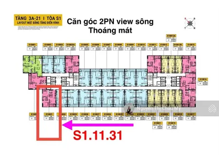 Căn góc 2br trục 31 view sông cẩm lệ tầng trung thành phố toà s1 hàng cđt độc quyền châu mỹ srt