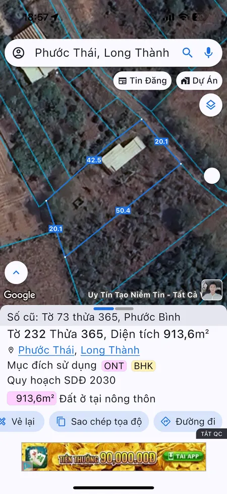 Bán đất 913m² ngang 20m giá 3 tỷ Xã Phước Thái