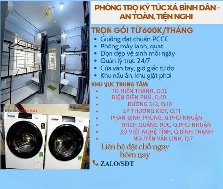 🏙️ Ký túc xá Quận 10 giá rẻ Bao điện nước, uy tính, nhiều tiện ích Có khắp HCM.
