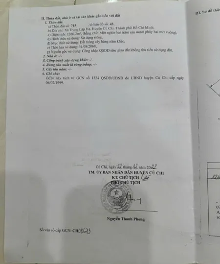 (B576) Đất 1/ Tỉnh Lộ 2, xã Trung Lập Hạ, dt 1.260m2, giá 9 thương lượng