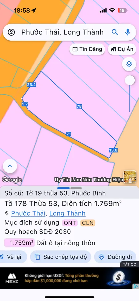 Bán đất 1756.4m² ngang 25m giá 7.9 tỷ Xã Phước Thái