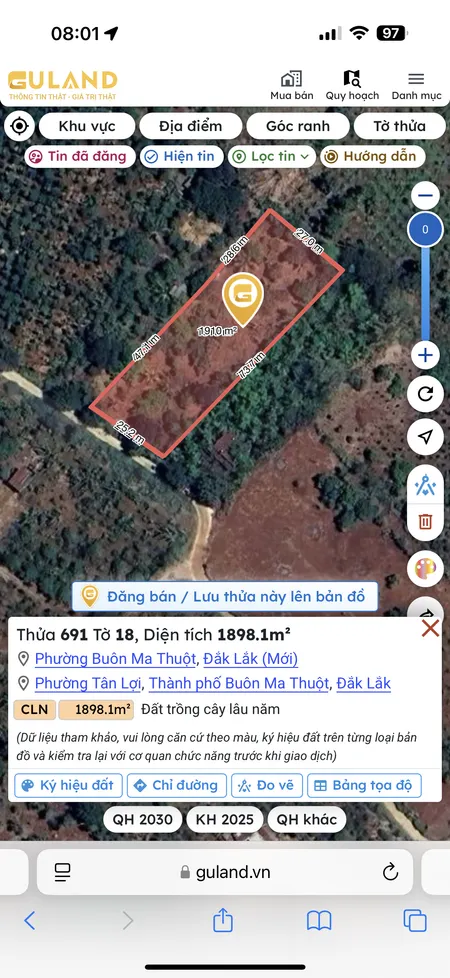 Bán đất 500m² giá 1.25 tỷ Phường Buôn Ma Thuột