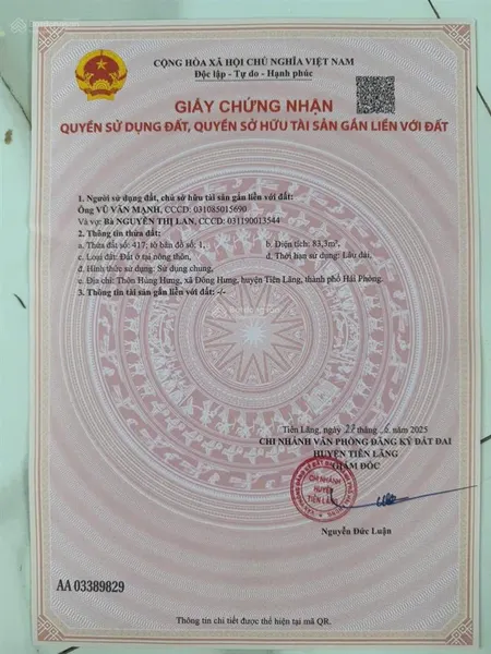 Chào đón kcn sân bay tiên lãng, đón cảng nam đồ sơn,mk chính chủ bán lô đất liên thôn tại tiên lãng