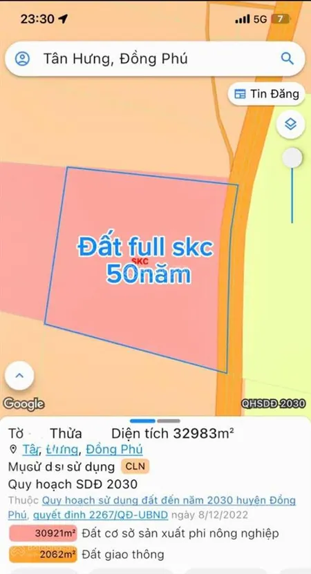 Chủ cần bán gấp 32000m2 đất skc đóng 1 lần 50 năm, pháp lý chủ trương ngành gỗ, giá bán gấp 10tỷ/ha