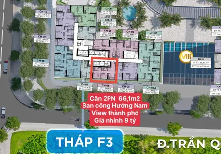 Căn 2pn tầng trung diện tích 66,1m2, giá 9,6 tỷ hướng nam, view thành phố, sun feliza cầu giấy