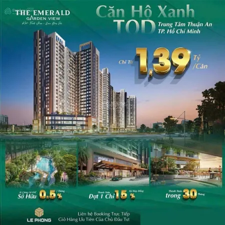 Bán căn hộ the emerald garden view chỉ 1.39 tỷ/căn, tt 7tr/tháng trải dài 30 tháng đến khi nhận nhà