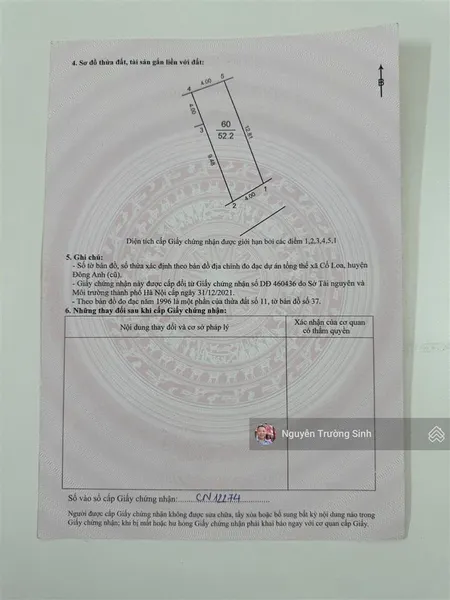 Bán lô đất xóm vang, cổ loa, đông anh ô tô vào tận đất 52.2m2 chỉ 4,85 tỷ