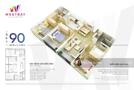Giá tốt chỉ 60tr/m2 sở hữu căn 3 ngủ, 90m2 sử dụng chung cư west bay ecopark