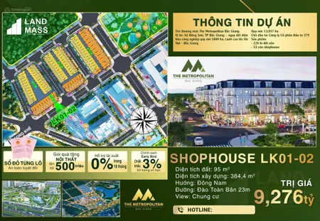 Siêu phẩm lô góc shophouse tại the metropolitan bắc giang, 13,955 tỷ, 119.1m2, 5 tầng, chính chủ