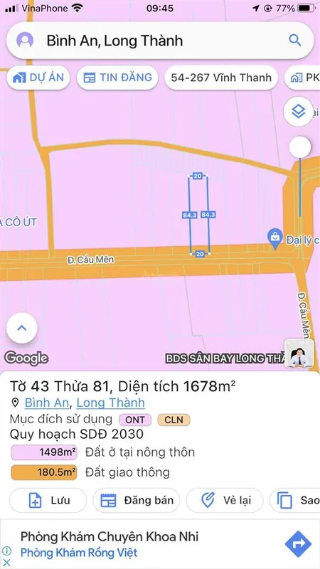 Bán đất mt đường cầu mên xã bình an long thành 1678m2 giá 15,1 tỷ