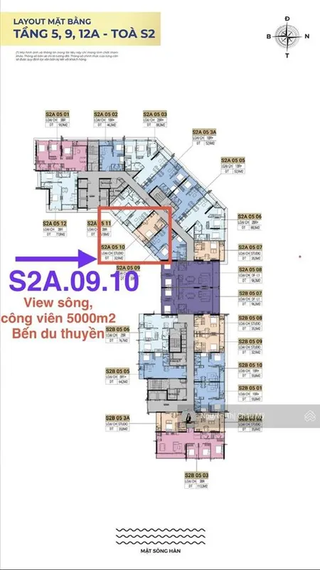 Studio tầng 09 tòa s2a view sông hàn, công viên nhiệt đới 5000m2, bến du thuyền ms châu mỹ