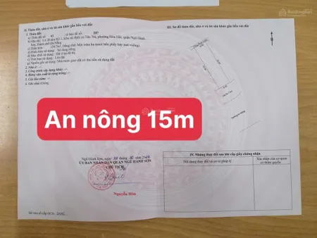 Bán đất 135 m2, an nông, hòa hải, ngũ hành sơn, đà nẵng, đường 15m chính chủ