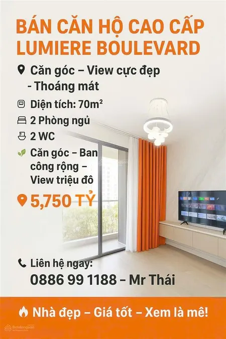 Bán căn góc tầng 11 lumiere boulevard, dt 70m2 2pn 2wc, view hồ bơi, 5,55 tỷ tl, 0932 421 ***