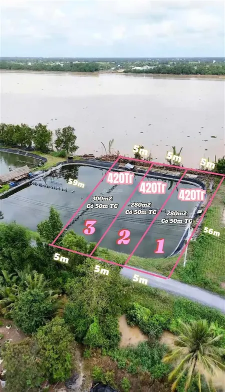 Đất vườn view sông mekong rất đẹp tại tiền giang 292m² có thổ cư, giá 420 triệu