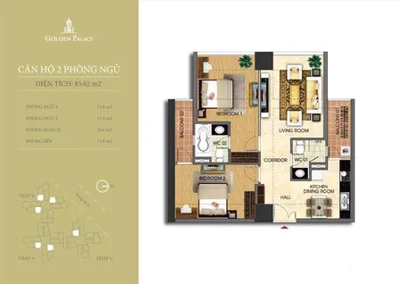Bán căn hộ chung cư view đẹp tại golden palace, 6,8 tỷ, 86m2, nam từ liêm, hn
