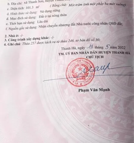 Bán lô 100m cực đẹp ở thanh sơn thanh hà