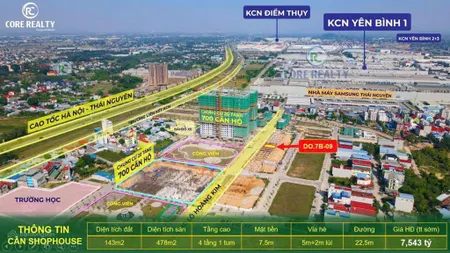 Chỉ 1 căn duy nhất, diện tích 143m, mặt tiền 7,5m, giá nhỉnh 7 tỷ tại phổ yên, thái nguyên