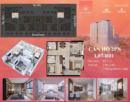 Bán cc eden garden thái bình, 2,356 tỷ, 75.4m2, 2pn, 2wc, pháp lý đầy đủ, hướng đông nam