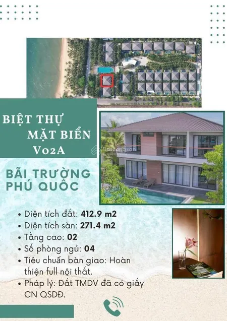 Bán căn biệt thự độc bản full nội thất mặt biển bãi trường phú quốc