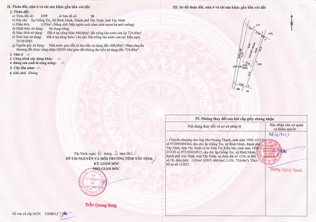 Qsdđ thửa đất số 1119, tờ bản đồ số 28, địa chỉ ấp giồng tre, phường bình minh, tỉnh tây ninh