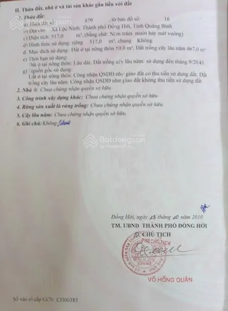 Chính chủ bán đất lộc ninh lộc đại đồng hới miễn trung gian giá 4 tỷ 1 có thương lượng (sổ đỏ)