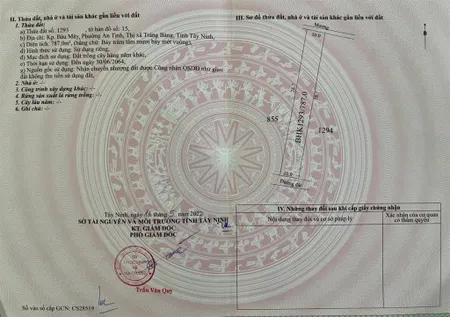 Cần tiền, bán gấp đất chính chủ 787 m2 tại bầu mây, trảng bàng, 2tỷ8 giảm còn 2tỷ4 bao giấy tờ