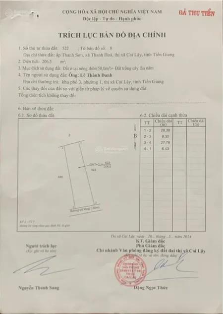 Bán gấp đất nền tại thanh hòa, tx. cai lậy, tiền giang
