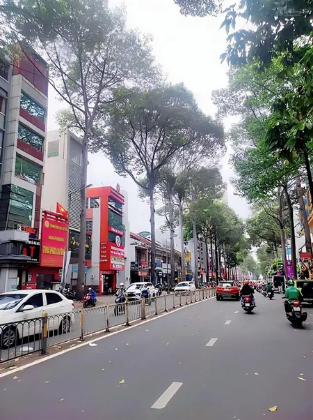 Xe tải thông nhà 5 tầng 1 căn ra mặt tiền.