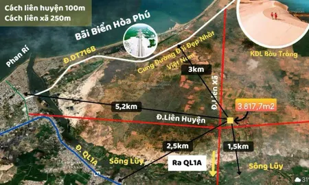 Bán 3818m2 đất gần mặt biển bình thuận, gần sông, vị trí đẹp, giá đầu tư đất rộng mở resort