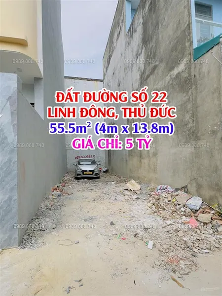 Bán đất đường số 22, linh đông, kdc đồng bộ 55.5m2 vuông vức, chỉ 5.2 tỷ