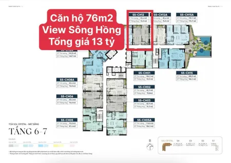 Căn hộ 76m2 view sông hồng, giá 11,4 tỷ, toà noble crystal tây hồ quản lý bởi worldhotels
