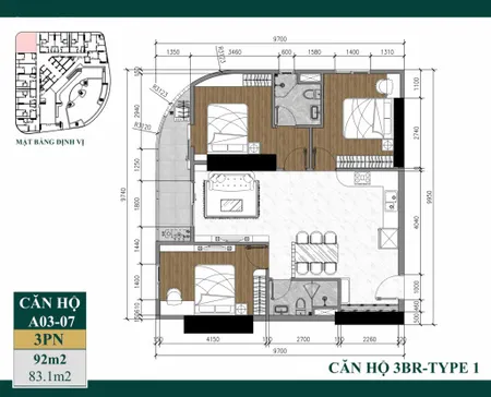Căn 3 phòng ngủ tầng 18 giá cdt. thanh toán 410tr, tặng 30 tr và chiết khấu 1,5%. 0934 056 ***