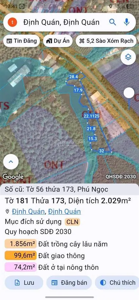 Bán vườn xoài 2,2 mẫu mặt tiền đường nhựa, gần quốc lộ 20, xã định quán, đồng nai