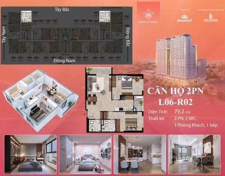 Bán căn hộ 2pn, 2wc tại eden garden thái bình, giá cực chất 2,537 tỷ, 79,2m2, căn góc