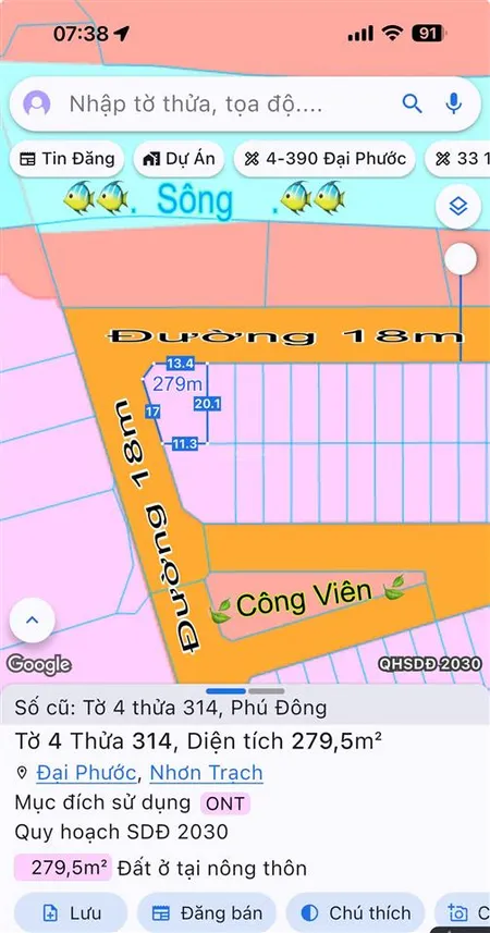 Cần bán lô góc tái định phú đông mặt sông 279m shr xây dựng tự do