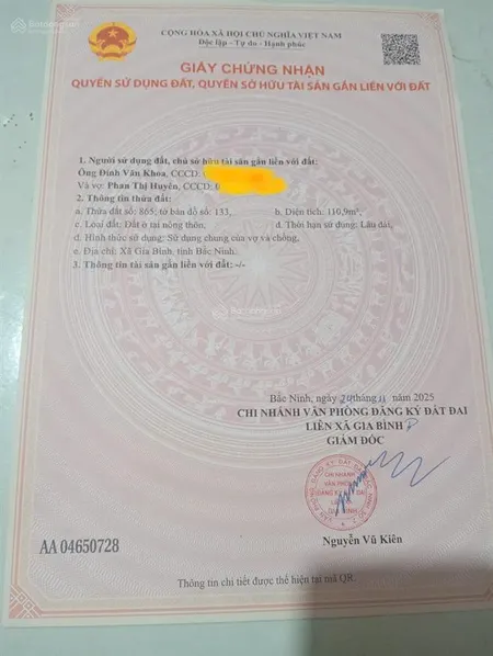 Bán đất tại xuân lai, gia bình, bắc ninh, 2,2 tỷ, 110,9 m2