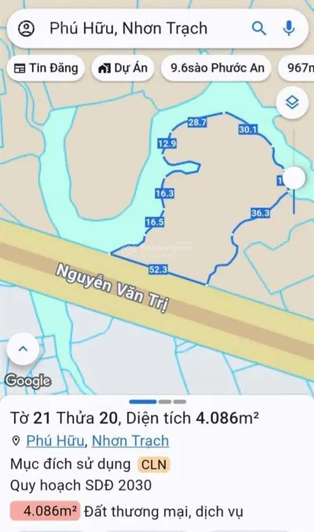 Bán 4086m2 đất mặt tiền thương mại dịch vụ, đại phước, nhơn trạch. chính chủ