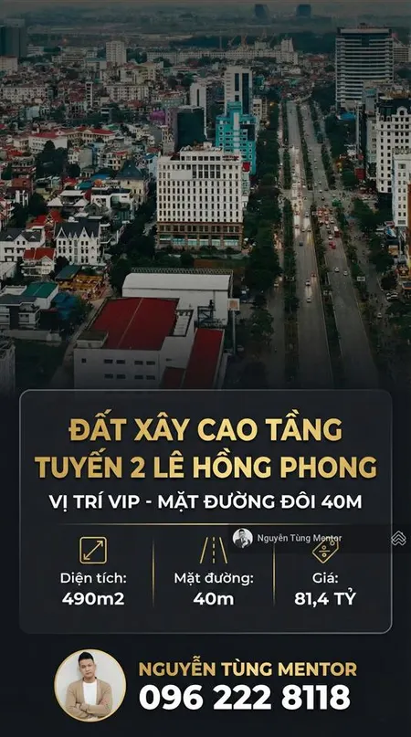 Bán đất trung tâm tài chính lê hồng phong ngang 14m mặt đường đôi 40m cực hợp xây toà cao tầng