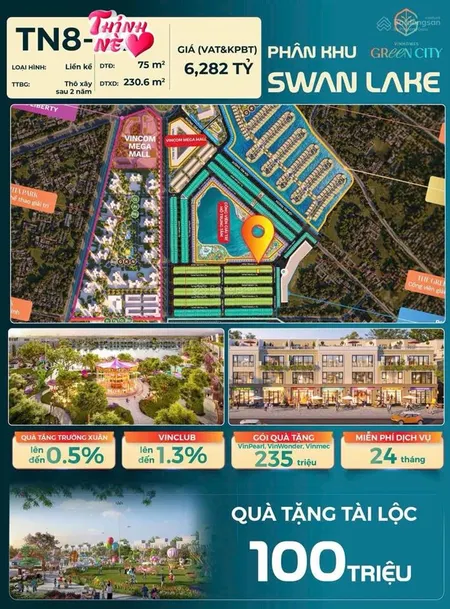Với số chỉ từ 600 sở hữu liền kề 75m2 tại vinhomes green city. cách tt hành chính mới 300m