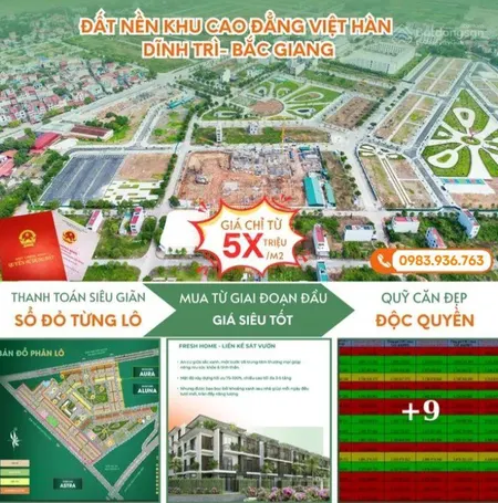 Da harmonia city đất nền cạnh khu cao đẳng việt hàn bắc giang giá chỉ từ 5x triệu/m2, sổ đỏ từng lô