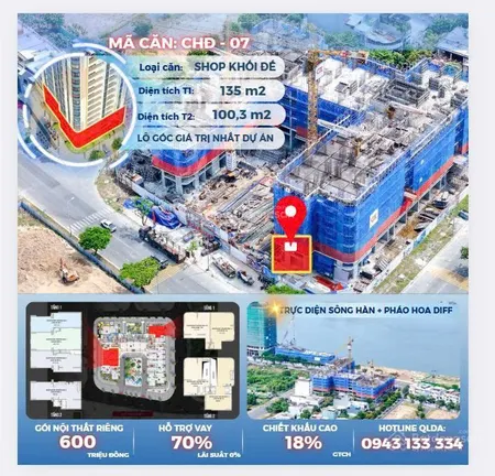 Shophouse khối đế peninsula da nang 2 tầng, trực diện sông, sở hữu lâu dài chỉ từ 5,4 tỷ, ck 19%